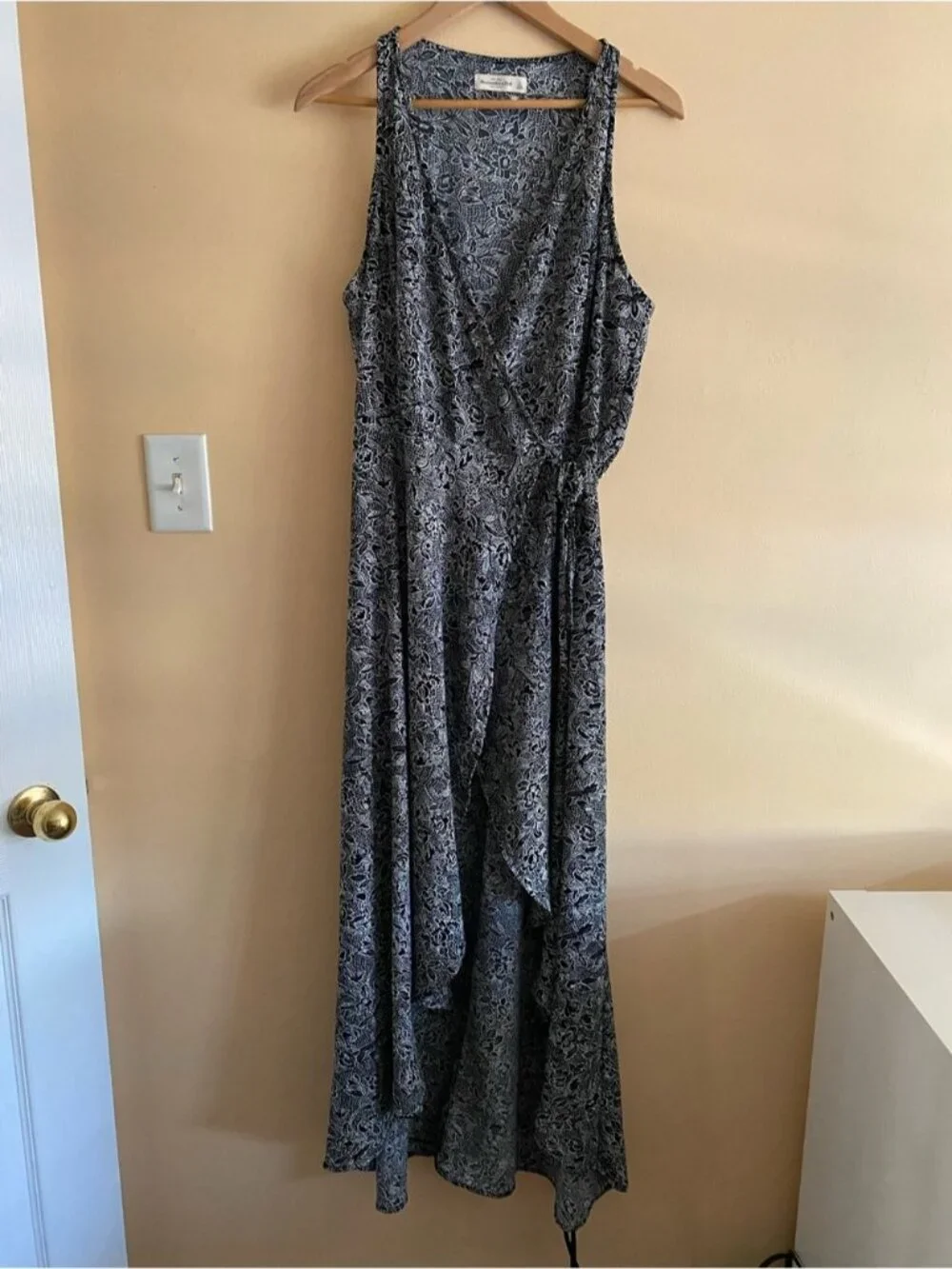 Abercrombie & Fitch Floral Wrap Midi Dress Woman Large Black White Sleeveless